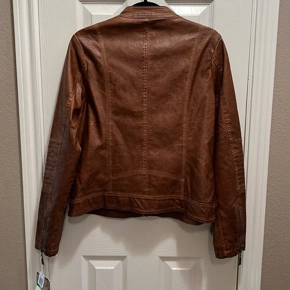 Jou Jou Vegan Leather Tobacco/Brown Light-Weight Jacket Size Large - Picture 2 of 13